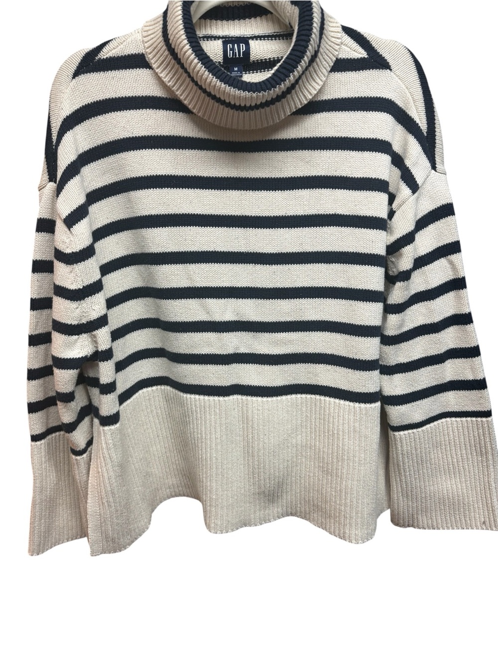 Gap 24/7 100% Cotton Split-Hem Turtleneck Sweater - Nautical Stripe (Size M